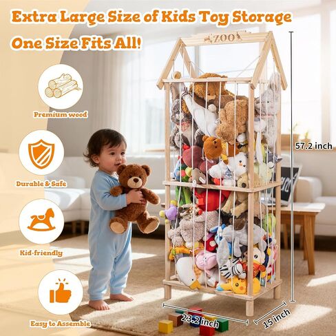 Stuffed Animal Storage, Wooden Stuffed Animal Holder Stuffed Animal Zoo Organizer Cage with Large Capacity, Using for Storing Plushies on Nursery Playroom Bedroom Decor Corner in Saudi Arabia