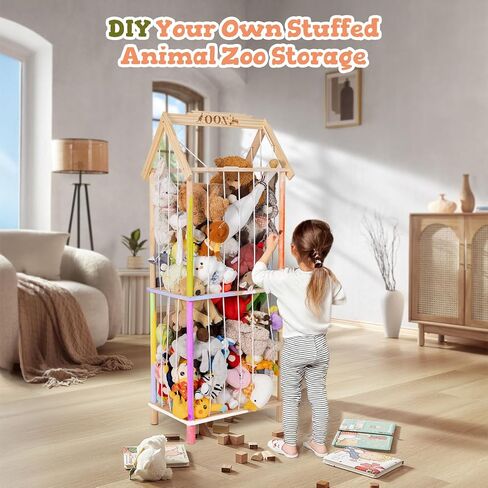 Stuffed Animal Storage, Wooden Stuffed Animal Holder Stuffed Animal Zoo Organizer Cage with Large Capacity, Using for Storing Plushies on Nursery Playroom Bedroom Decor Corner in Saudi Arabia