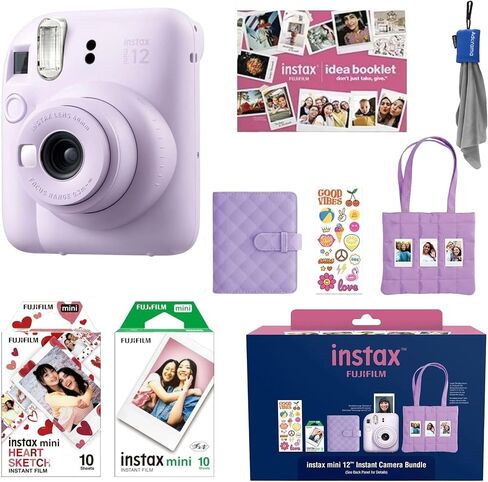 Fujifilm Instax Mini 12 Instant Film Camera All Included Holiday Bundle 2025 + Heart Sketch Instant Film 10 Exposures (Pastel Blue) in Saudi Arabia