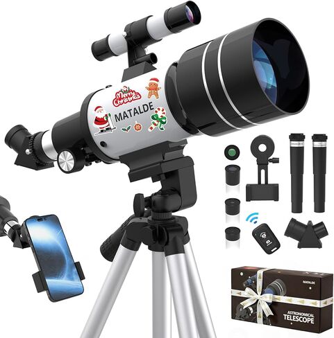 Telescope for Beginners & Kids, 70mm Aperture Refractor Astronomy Telescope with 300mm Focal Length, 15X-150X Magnification, Includes Full Accessory Kit & Tripod, Phone Adapter, Wireless Remote in Saudi Arabia