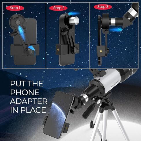 Telescope for Beginners & Kids, 70mm Aperture Refractor Astronomy Telescope with 300mm Focal Length, 15X-150X Magnification, Includes Full Accessory Kit & Tripod, Phone Adapter, Wireless Remote in Saudi Arabia