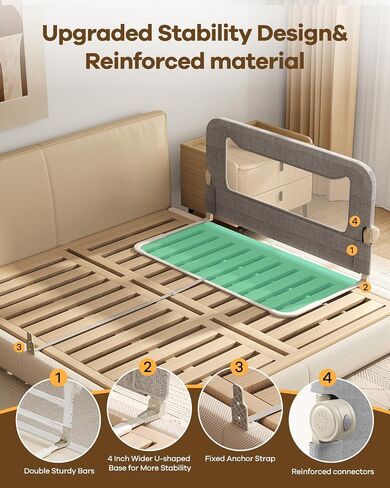 Foldable Bed Rail for Toddlers, 59in Reinforced Carbon Steel Frame&Connectors, Breathable Cationic Fabric, Safety Toddler Bed Rails for Queen, King, Twin, Full, No-Tool Setup. in Saudi Arabia