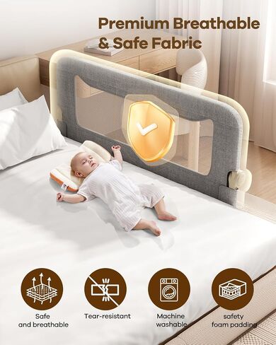 Foldable Bed Rail for Toddlers, 59in Reinforced Carbon Steel Frame&Connectors, Breathable Cationic Fabric, Safety Toddler Bed Rails for Queen, King, Twin, Full, No-Tool Setup. in Saudi Arabia