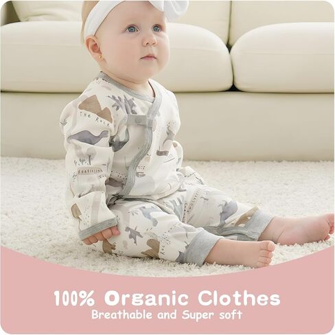 Organic Cotton 0-6M Unisex Newborn Baby Sleepers Pajamas | Ultra Soft, Gender Neutral, Double-Layer Belly Cover, Breathable, Footless, No Shrinking Fading or Pilling Wash After Wash in Saudi Arabia
