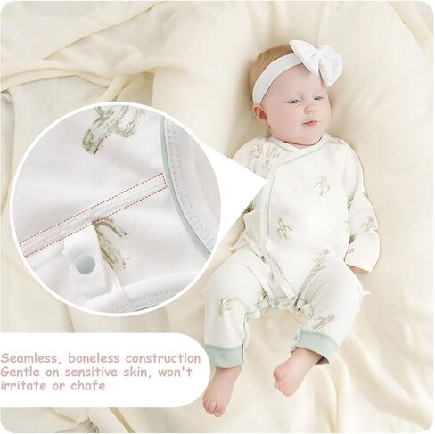 Organic Cotton 0-6M Unisex Newborn Baby Sleepers Pajamas | Ultra Soft, Gender Neutral, Double-Layer Belly Cover, Breathable, Footless, No Shrinking Fading or Pilling Wash After Wash in Saudi Arabia