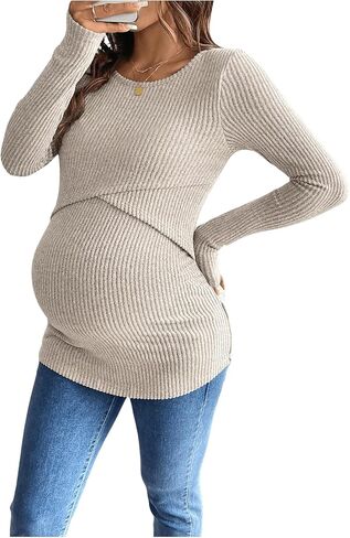SweatyRocks قمصان الأمومة النسائية طويلة الأكمام المجهزة مضلع لينة قمم التمريض لملابس الرضاعة الطبيعية in Kuwait