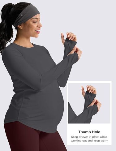 قمصان Mama Land طويلة الأكمام للحوامل - قمصان علوية ناعمة أساسية للحمل برقبة دائرية للتمرين الرياضي واليوجا ملابس غير رسمية in Kuwait