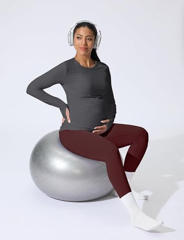 قمصان Mama Land طويلة الأكمام للحوامل - قمصان علوية ناعمة أساسية للحمل برقبة دائرية للتمرين الرياضي واليوجا ملابس غير رسمية in Kuwait