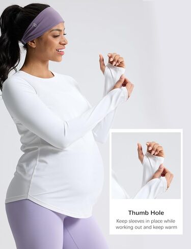قمصان Mama Land طويلة الأكمام للحوامل - قمصان علوية ناعمة أساسية للحمل برقبة دائرية للتمرين الرياضي واليوجا ملابس غير رسمية in Kuwait