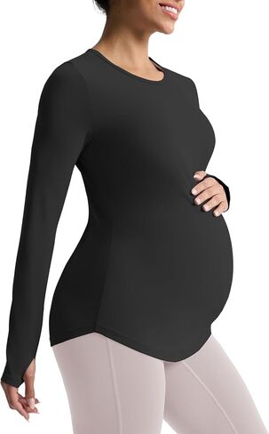 قمصان Mama Land طويلة الأكمام للحوامل - قمصان علوية ناعمة أساسية للحمل برقبة دائرية للتمرين الرياضي واليوجا ملابس غير رسمية in Saudi Arabia
