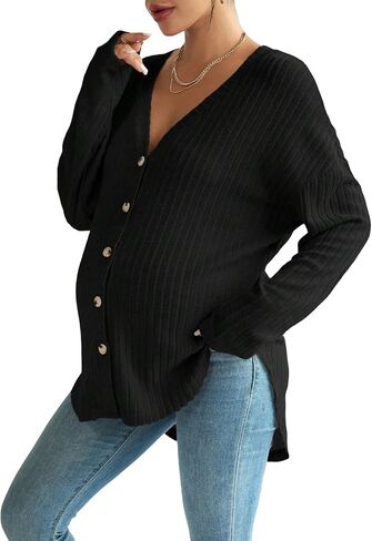 تي شيرت نسائي من COZYEASE بأزرار سفلية للحوامل وأكتاف منسدلة ورقبة على شكل حرف V in Kuwait