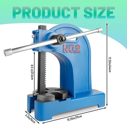 2 Ton Arbor Press with 3 Extra Drifts, Manual Arbor Press Reversible Ram, Heavy-duty Manual Desktop Arbor Press with Removable Steel Anvil 17.32" Height for Metal Cutting/Deforming (2T Blue) in Saudi Arabia