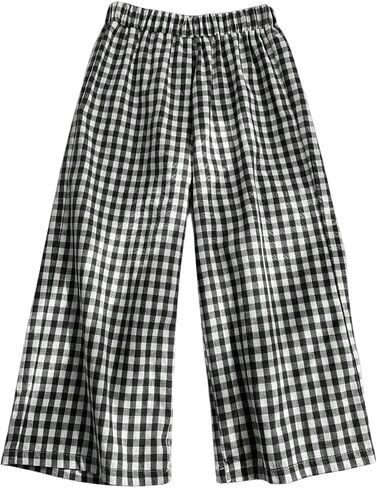 SOLY HUX Toddler Girl's Plaid Gingham Pants Elastic High Waisted Wide Leg Baggy Pants Casual Trousers in Saudi Arabia