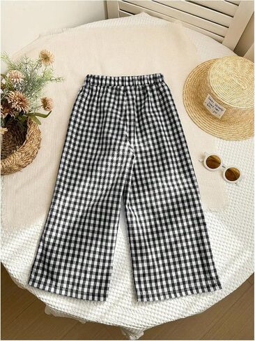 SOLY HUX Toddler Girl's Plaid Gingham Pants Elastic High Waisted Wide Leg Baggy Pants Casual Trousers in Saudi Arabia
