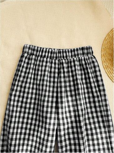 SOLY HUX Toddler Girl's Plaid Gingham Pants Elastic High Waisted Wide Leg Baggy Pants Casual Trousers in Saudi Arabia