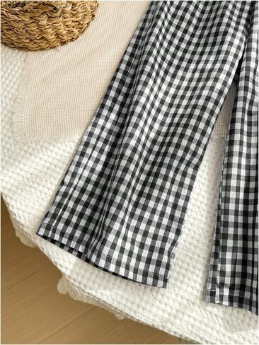 SOLY HUX Toddler Girl's Plaid Gingham Pants Elastic High Waisted Wide Leg Baggy Pants Casual Trousers in Saudi Arabia