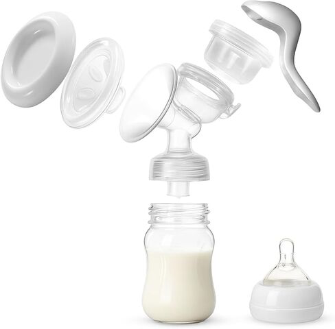 Manual Breast Pump – BPA Free, Quiet & Portable Milk Extractor | Soft Silicone Comfort Flange, Easy to Clean & Assemble, Includes 180ml Bottle | Breastfeeding Essentials Gift Set in Saudi Arabia