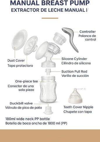 Manual Breast Pump – BPA Free, Quiet & Portable Milk Extractor | Soft Silicone Comfort Flange, Easy to Clean & Assemble, Includes 180ml Bottle | Breastfeeding Essentials Gift Set in Saudi Arabia
