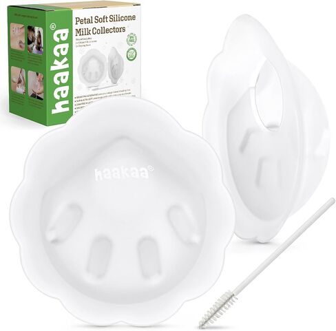 haakaa Petal Soft Silicone Milk Collector丨Discreet Leak-Protection Breast Milk Saver, Reusable Breast Shells Milk Collection Cup for Breastfeeding with Cleaning Brush- 2PCS in Saudi Arabia