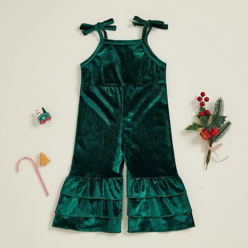 Christmas Baby Girl Outfit Christmas Tree Sleeveless Velvet Romper Jumpsuit Bell Bottom Pants Toddler Fall Clothes in Saudi Arabia