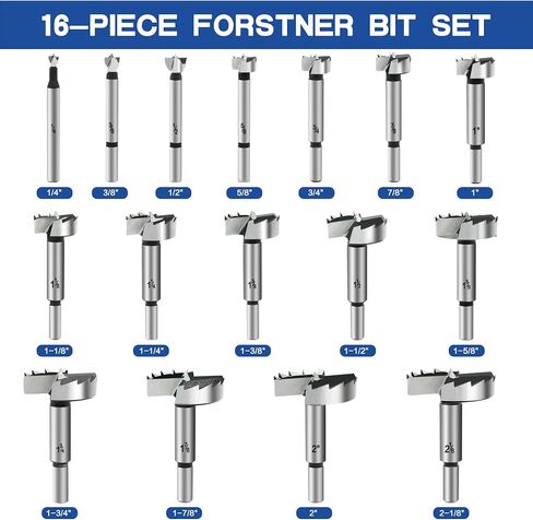 8 Piece Forstner Bit Set, Made of Alloy Steel, Forstner Bits for Woodworking, Auger Opener Round Shank Drilling Cutting Tool for Hardwood, Softwood, Plastic, Plywood with Storage Case in Saudi Arabia