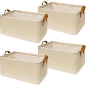 SNWDN 6 عبوات من صناديق تخزين الملابس للأرفف، وسلال تخزين متوسطة للأرفف، وصناديق قماشية لتنظيم الخزانة بمقابض (بيج 15 بوصة طول × 10 بوصة عرض × 8 بوصة ارتفاع) in Kuwait