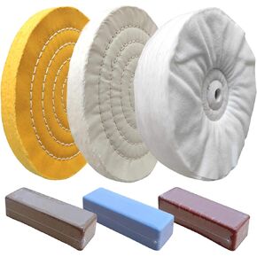 6PC 6 Inch Buffing Wheel Kit for Bench Grinder, for Polishing Jewelry and Soft Metals, Kit Includes 3PC 6 Inch Buffing Wheels with 1/2 Inch Arbor Hole and 3PC 100g Bar Polishing Compound in Saudi Arabia