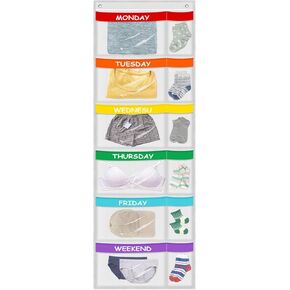 ABCKEY Rainbow Weekly Kids Clothes Organizer for Daily Activity,Portable Kids Clothes Storage White (White) in Kuwait