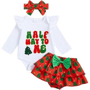 Baby Girl Half Birthday Outfit Strawberry Romper Long Sleeve Bodysuit Shorts Skirt Set Infant Fall Winter Clothes in Saudi Arabia