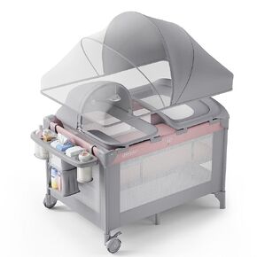 مهد أطفال 4 في 1 مع ساحة لعب وعش للنوم وطاولة تغيير وناموسية ومظلة وتخزين وألعاب للأطفال حديثي الولادة وحتى الأطفال الصغار in Kuwait