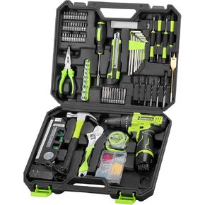 Cordless Drill Tool Set: 12V Power Drill Tool Kit with Battery & Charger, 142Pcs Home Hand Repair Tools Box, Portable Household Basic Drills Case for Men & Women, Green in Saudi Arabia