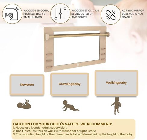 XIHAToy Coordination Mirror Montessori Wooden Toddler Mirror Safety Shatterproof Mirror Acrylic Non-Glass Early Learning to Walk Mirror with Handle, XH-MTM-2 in Saudi Arabia