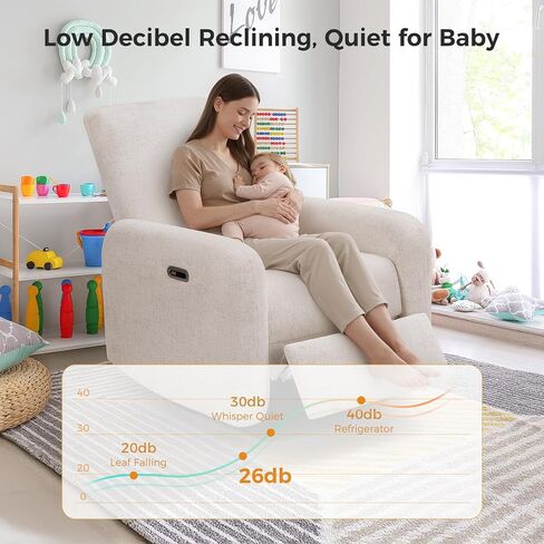 Nursery Rocking Chairs, 270° Large Power Swivel Glider Rocker Recliner w/USB & Type-C Charging Port, Rotating Rocking Reclining Nursing Chair for Breastfeeding, Living Room,Bedroom,Beige in Saudi Arabia