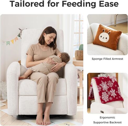 Nursery Rocking Chairs, 270° Large Power Swivel Glider Rocker Recliner w/USB & Type-C Charging Port, Rotating Rocking Reclining Nursing Chair for Breastfeeding, Living Room,Bedroom,Beige in Saudi Arabia