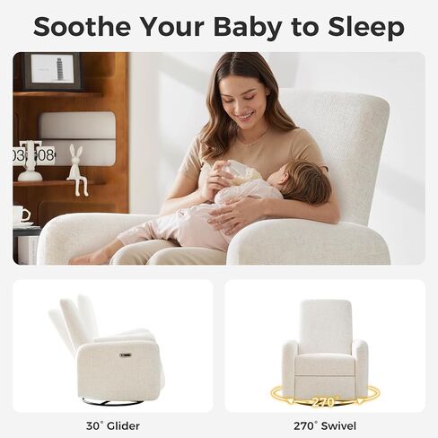 Nursery Rocking Chairs, 270° Large Power Swivel Glider Rocker Recliner w/USB & Type-C Charging Port, Rotating Rocking Reclining Nursing Chair for Breastfeeding, Living Room,Bedroom,Beige in Saudi Arabia