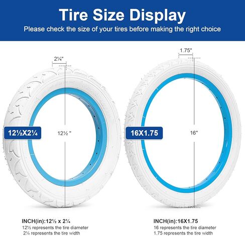 1-PC 12 1/2x2 1/4 (62-203) Front Tire and 2-PCS 16"x1.75" (47-305) Rear Tires(1+2) – Suitable as Stroller Tires for Single and Double Strollers, and for 3-Wheeler Gear Jogging Stroller Models in Saudi Arabia