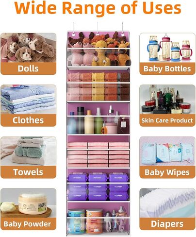 Over the Door Organizes- 6 Tier Stuffed Animal Storage, Hanging Organizer for Toys/Plushies, Back Door Organizers and Storage Holder Bag for Bathroom Nursery Newborn Baby Essential Stuff (Clear) in Kuwait