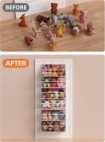 Over the Door Organizes- 6 Tier Stuffed Animal Storage, Hanging Organizer for Toys/Plushies, Back Door Organizers and Storage Holder Bag for Bathroom Nursery Newborn Baby Essential Stuff (Clear) in Kuwait