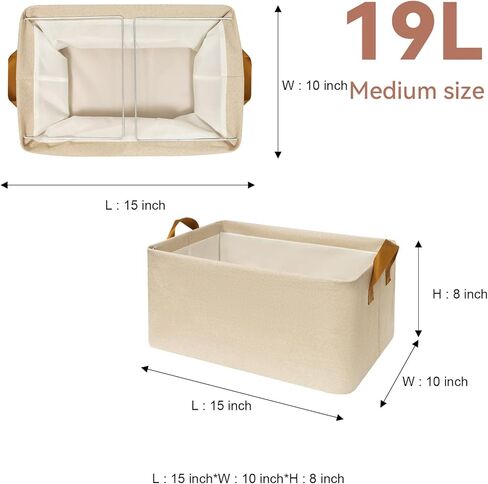 SNWDN 6 عبوات من صناديق تخزين الملابس للأرفف، وسلال تخزين متوسطة للأرفف، وصناديق قماشية لتنظيم الخزانة بمقابض (بيج 15 بوصة طول × 10 بوصة عرض × 8 بوصة ارتفاع) in Kuwait