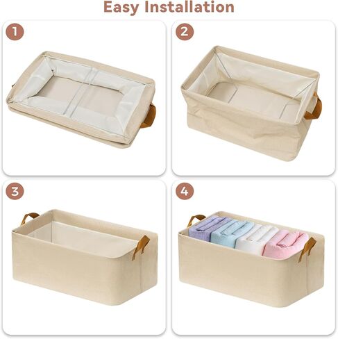 SNWDN 6 عبوات من صناديق تخزين الملابس للأرفف، وسلال تخزين متوسطة للأرفف، وصناديق قماشية لتنظيم الخزانة بمقابض (بيج 15 بوصة طول × 10 بوصة عرض × 8 بوصة ارتفاع) in Kuwait