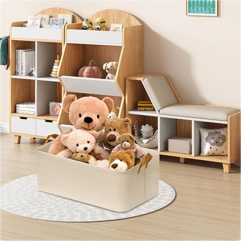 SNWDN 6 عبوات من صناديق تخزين الملابس للأرفف، وسلال تخزين متوسطة للأرفف، وصناديق قماشية لتنظيم الخزانة بمقابض (بيج 15 بوصة طول × 10 بوصة عرض × 8 بوصة ارتفاع) in Kuwait