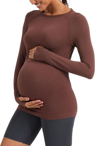 MathCat Seamless Long Sleeve Maternity Shirts Womens Maternity Tops Pregnancy Shirts with Thumbholes Athletic Yoga Casual Tee in Saudi Arabia
