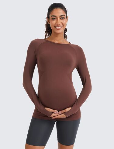 MathCat Seamless Long Sleeve Maternity Shirts Womens Maternity Tops Pregnancy Shirts with Thumbholes Athletic Yoga Casual Tee in Saudi Arabia