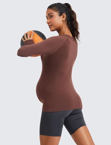 MathCat Seamless Long Sleeve Maternity Shirts Womens Maternity Tops Pregnancy Shirts with Thumbholes Athletic Yoga Casual Tee in Saudi Arabia