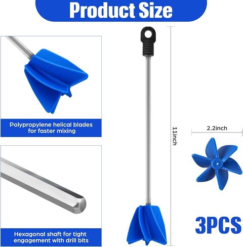 Loosh 3 Pcs 11 Inch Paint Stirrer for Drill, Paint Mixer Attachment, Helix Epoxy Mixer for Concrete Resin Silicone Stirrer Paddle Works with Most Drills (Blue) in Saudi Arabia