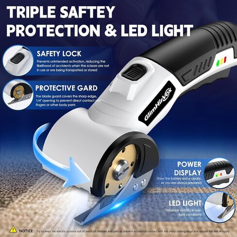 Electric Box Cutter for Cardboard, 4.2V Cordless Electric Scissors up to 1/4", Cordless Cardboard Cutter with 2 Titanium Blades, with Safety Lock & LED, for Fabric, Leather, Plastic, Carpet in Saudi Arabia