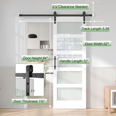 Fredbeck 68x84(Double 34in x 84in White Glass Barn Door with 12 FT Sliding Doors Hardware Kit Included & Handle,PVC Surface,Need to Assembly,Water-Proof in Saudi Arabia