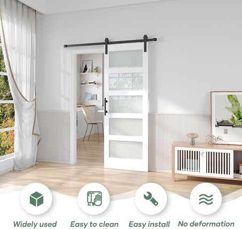 Fredbeck 68x84(Double 34in x 84in White Glass Barn Door with 12 FT Sliding Doors Hardware Kit Included & Handle,PVC Surface,Need to Assembly,Water-Proof in Saudi Arabia