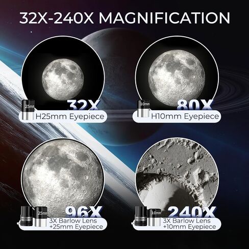 90mm Aperture Telescope 800mm Focal Length Refractor for Beginners & Adult, Professional Astronomy Telescope with 32X-240X Magnification, 3X Barlow Lens & Phone Adapter in Saudi Arabia