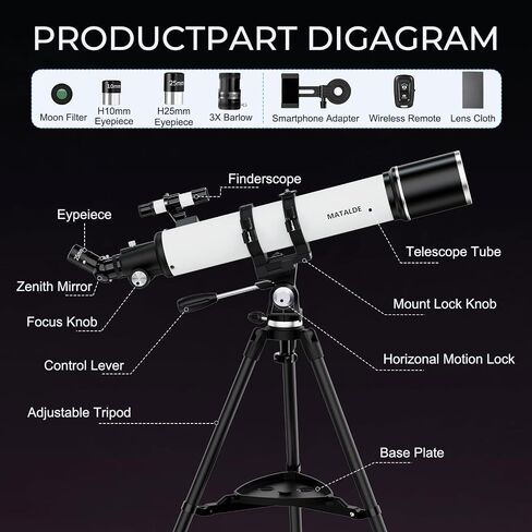 90mm Aperture Telescope 800mm Focal Length Refractor for Beginners & Adult, Professional Astronomy Telescope with 32X-240X Magnification, 3X Barlow Lens & Phone Adapter in Saudi Arabia